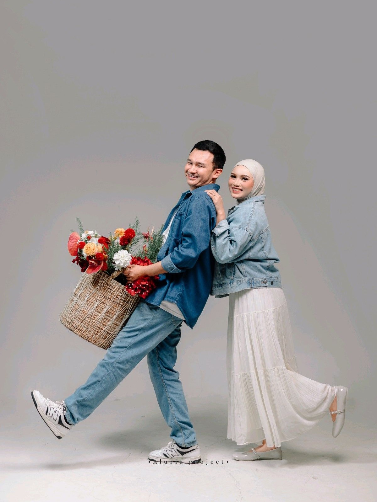 outfit prewedding hijab oversize denim