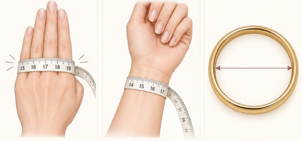 cara mengukur gelang bangle - lingkar pergelangan tangan, lingkar tangan dan diameter dalam gelang.