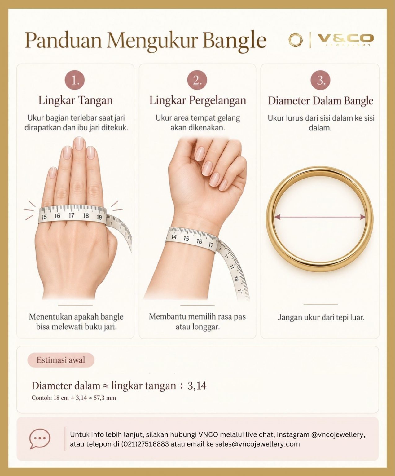 cara mengukur gelang bangle - lingkar pergelangan tangan, lingkar tangan dan diameter dalam gelang.